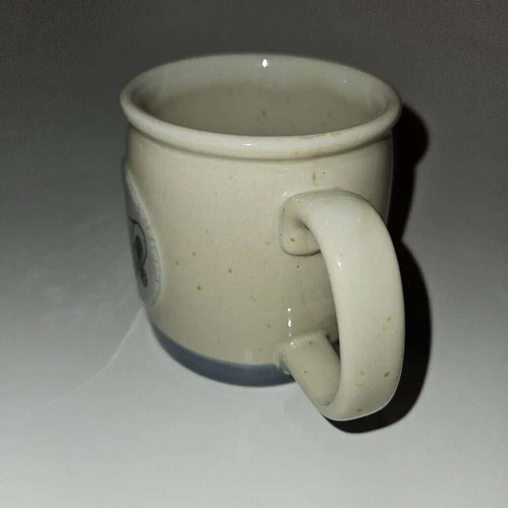 Covered Wagon Mug Coffee Cup Glass Tan Blue Horse Drawn Oregon Trail